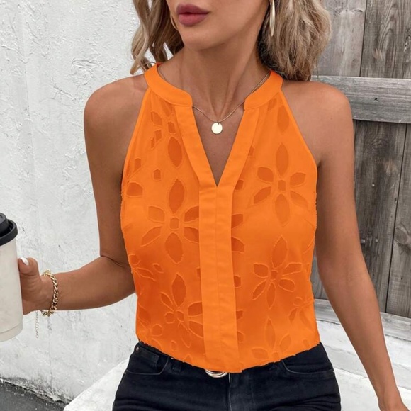 Shein Sleeveless Blouse, NWT, M, Sheer, Orange - Picture 2 of 5